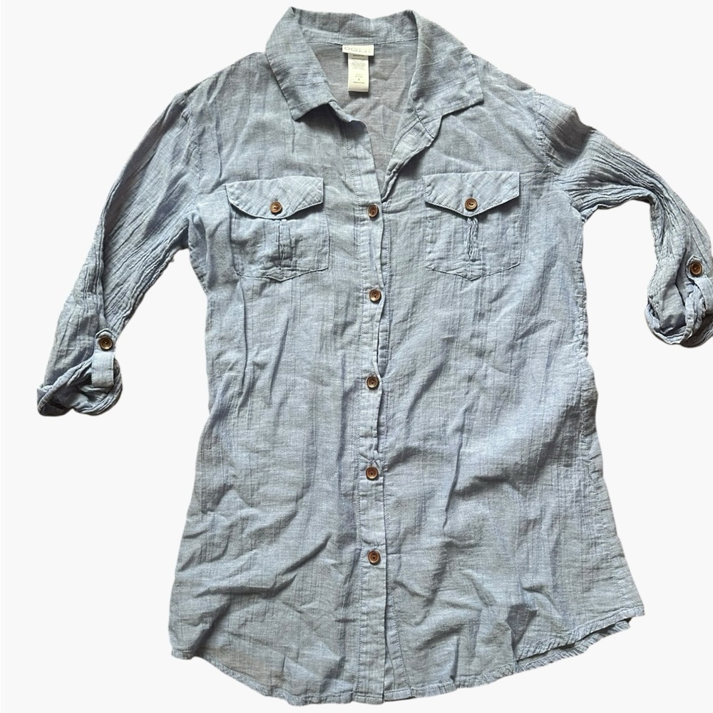 DOTTI Travel Muse Shirtdress Cover-Up – 100% Cotton – Blue – Size S - Picture 6 of 11